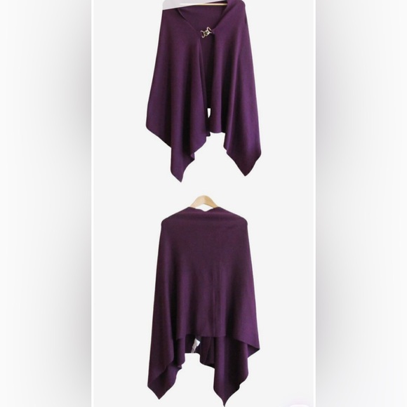 NWT Chico's Deep Purple WRAP Poncho Amber Wrap Orchid Plum with Hardware - Picture 1 of 6